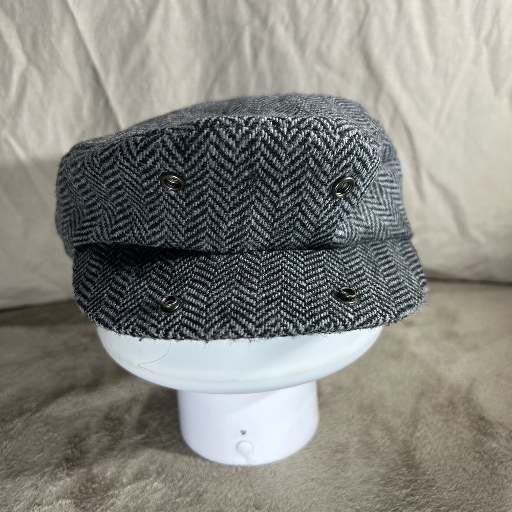 Men's Classic Grey Herringbone Flat Cap - Wool Blend‎ Newsboy Hat - Size M